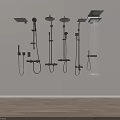 Black Shower Heads With Various Styles Including Handheld Overhead And Fixed Designs 3d model