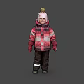 Woman In Red And Gray Plaid Coat With Pink Pom Pom Hat And Brown Pants