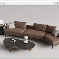 Modern Brown Sectional Sofa With Decorative Pillows Round Coffee Table And Side Lamp 3d model