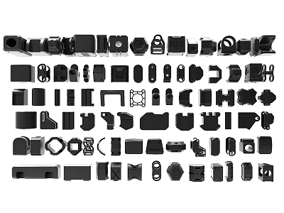 Assorted Black Mechanical Parts And Various Industrial Hardware Components Collection 3d model