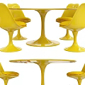 Modern White Dining Table and Chair Set with Round Top and Gold Cushions