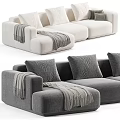 Light and Gray Sectional Sofa With Soft Pillows And Cozy Throw Blankets