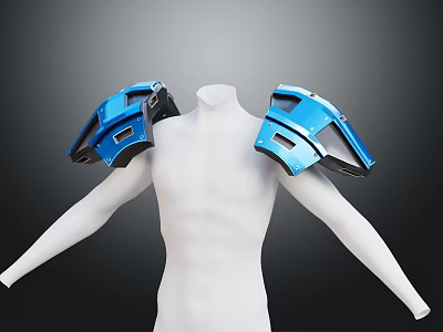Blue Shoulder Pads Displayed On White Mannequin With Protective Gear Design 3d model