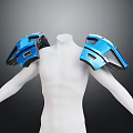 Blue Shoulder Pads Displayed On White Mannequin With Protective Gear Design