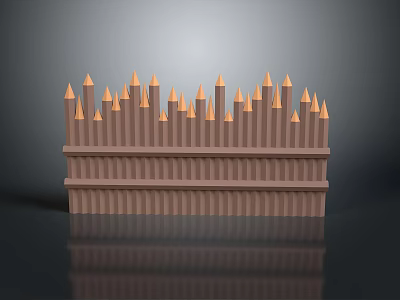 Scenic Landscape Featuring Brown Spiked Wall With Striped Base And Shiny Black Surface Reflection 3d model