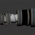 3D Rendered Mechanical Equipment Component with Stacked Black Rings and Silver Central Shaft