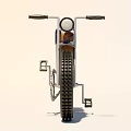 Vintage Retro Bicycle With Brown Seat Blue Frame Round Headlight Rear Rack And Large Tires