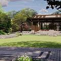 Scenic Landscape Bridge In Traditional Garden With Water Features And Green Trees