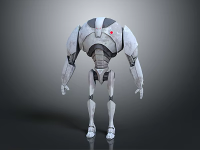 Humanoid Robot Character With White Gray Mechanical Exoskeleton And Red Circular Emblem 3d model