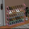 Pink Shoe Rack with Multiple Tiers Organizing Various Shoes in Entryway Home Storage