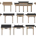 Chinese style archway ancient building door head building component archway patio door 3d model