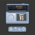 Blue Clamshell Handheld Gaming Device with Screen Controller Circular Knob and Buttons