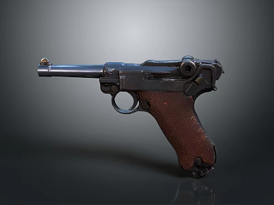 Vintage Military Pistol with Wooden Grip and Metal Body on Dark Background 3d model
