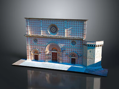 Architectural Model Display Featuring Wood And Stone Elements With Decorative Arches And Design Details 3d model