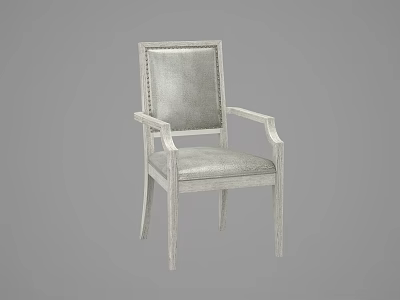 Modern Dining Chair With Armrest Light Gray Leather Rivet Detailing Wooden Legs 3d model