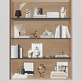 Modern Decorative Ornaments Set on Wooden Bookshelf with Books Vase Sculpture Photo Frame And Magazines