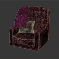 Vintage Burgundy Velvet Armchair With Patterned Pillow And Wooden Legs