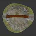 Round Landscape Model With Small Pond Red Wooden Bridge Green Grass Yellow Flowers And Stones