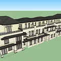 Elegant Modern Townhouse Exterior With Landscaped Gardens Lawn Trees Pathway And Balconies