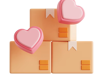 Stacked Orange Cardboard Boxes With Pink Hearts White Tags And Rectangles 3d model