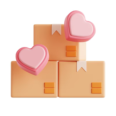 Stacked Orange Cardboard Boxes With Pink Hearts White Tags And Rectangles 3d model
