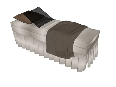 Comfortable Massage Bed With Light Colored Pleated Design Dark Blanket And Plush Pillows 3d model