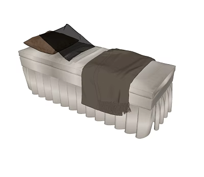 Comfortable Massage Bed With Light Colored Pleated Design Dark Blanket And Plush Pillows 3d model