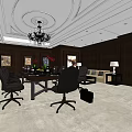 Elegant Meeting Room Interior With Long Table Chairs Chandelier Sofa And Wall Paintings