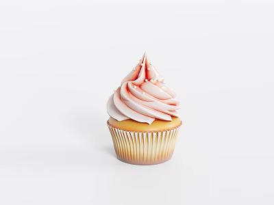 Single Cupcake with Pink and White Swirl Cream Delicious Decorative Dessert on White Background 3d model