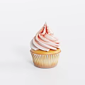 Single Cupcake with Pink and White Swirl Cream Delicious Decorative Dessert on White Background