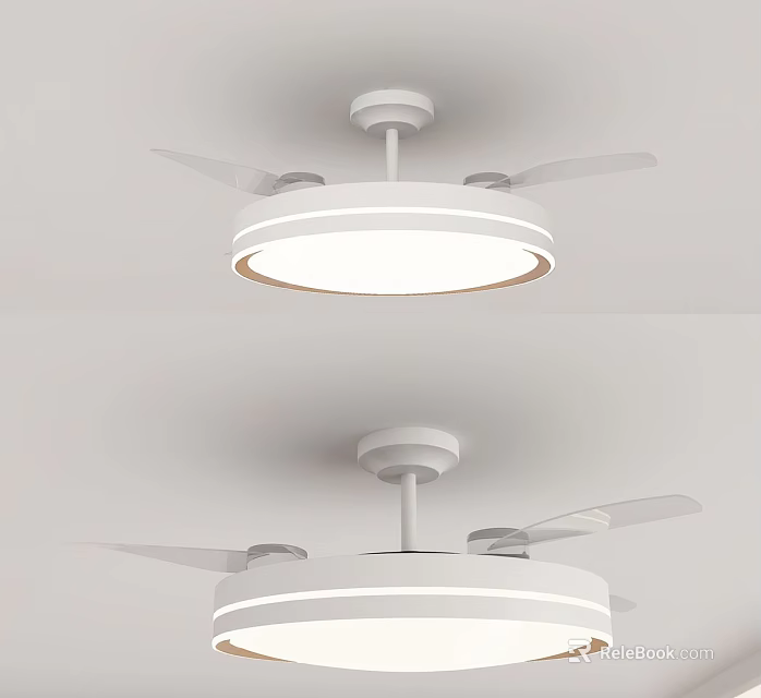 Modern White Ceiling Fan Light With Round Lamp And Rotating Blades 3d model 
