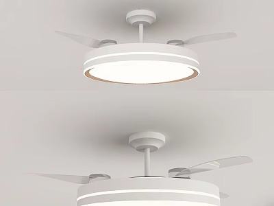 Modern White Ceiling Fan Light With Round Lamp And Rotating Blades 3d model