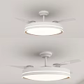 Modern White Ceiling Fan Light With Round Lamp And Rotating Blades