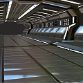Futuristic Elevator Aisle With Metallic Floor Side Panels And Overhead Lighting 3d model
