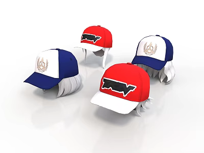 Red White Blue Baseball Caps With State Shape And Emblem Design 3d model