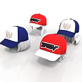 Red White Blue Baseball Caps With State Shape And Emblem Design
