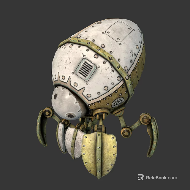 Detailed Steampunk Mechanical Creature With Metal Shell Rivets Gears And Legs 3d model 