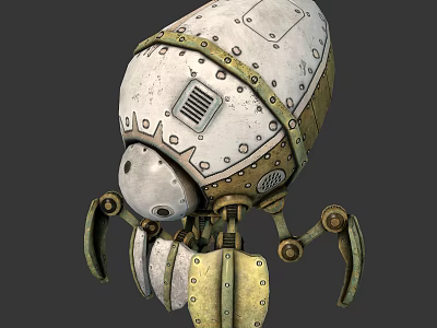 Detailed Steampunk Mechanical Creature With Metal Shell Rivets Gears And Legs 3d model