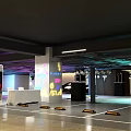 Modern Parking Garage With Colorful LED Lighting Sleek Ceiling And Reflective Floor