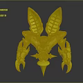 Character And Mythical Creature Design With Blue Exoskeleton Gold Accents Green Gems And Sharp Claws