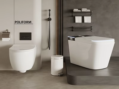Modern POLIFORM Bathroom With Wall Hung Toilet Smart Toilet Toilet Paper Holder And Towel Rack 3d model