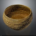 Round Woven Basket With Natural Material And Intricate Texture On Dark Background