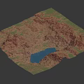 Scenic Red Rock Mountains and Blue Lake with Clear Sky and Fluffy Clouds