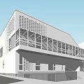 Modern Office Building With Perforated Facade Large Windows And Geometric Design