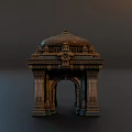 Ancient Architectural Pavilion Structure With Ornate Dome Carved Columns And Decorations