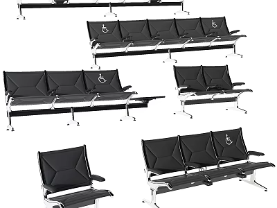 Black Public Seating With Metal Frame Accessible Design And Multiple Styles For Public Areas 3d model