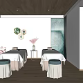 Serene SPA Sauna Interior Design With Massage Beds Green Plant Decor And Wooden Floors