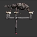 Metallic Beetle With Scaly Textured Exoskeleton Standing On Wooden Platform Structure 3d model