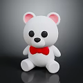 Cute White Teddy Bear Plush Toy With Pink Ears And Red Bow Tie