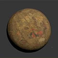 Tan Colored Decorative Globe With Detailed Map Patterns And Metal Dot